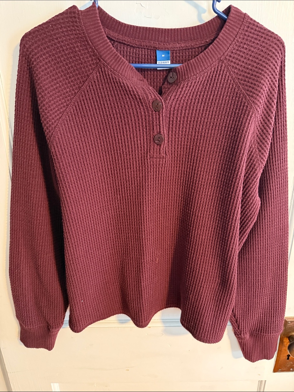 Old Navy Women's Maroon Waffle-Knit Henley Pullover